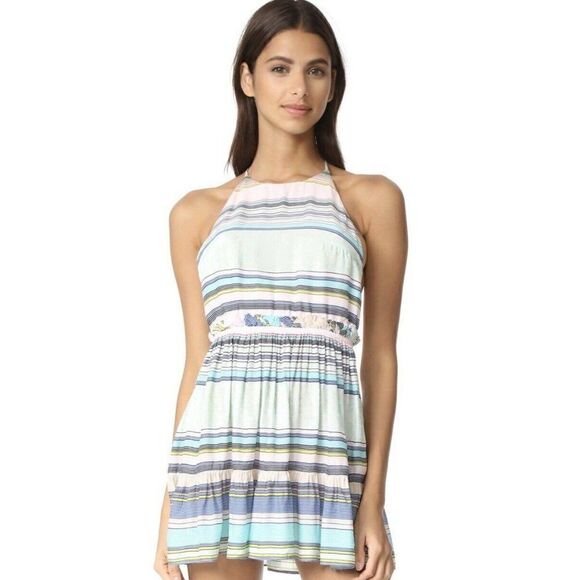 NWT WILDFOX Sz L STRIPED T BACK RUFFLE MINI COVER UP OPEN BACK DRESS $178 - Picture 7 of 10